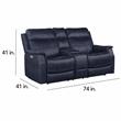 Valencia Ocean Blue Faux Leather Dual Power Reclining Console Loveseat