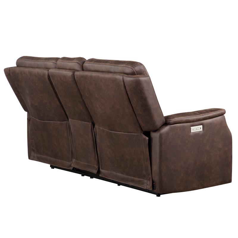 Valencia Walnut Brown Faux Leather Dual Power Reclining Console Loveseat