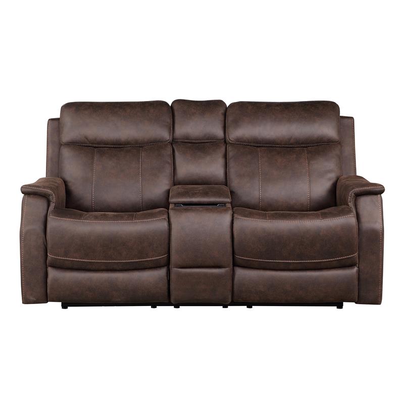 Valencia Walnut Brown Faux Leather Dual Power Reclining Console Loveseat