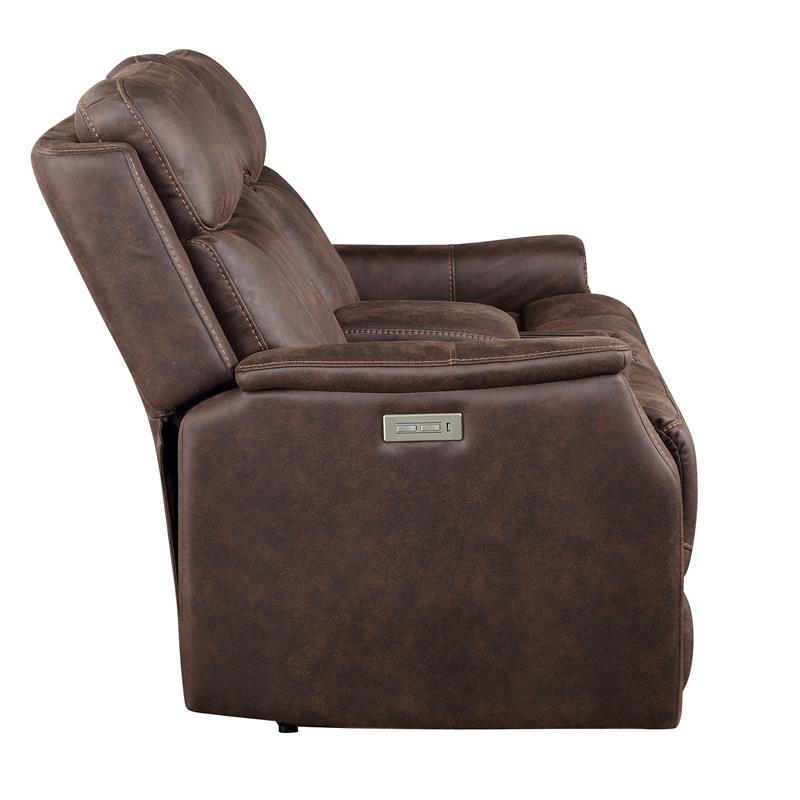 Valencia Walnut Brown Faux Leather Dual Power Reclining Console Loveseat