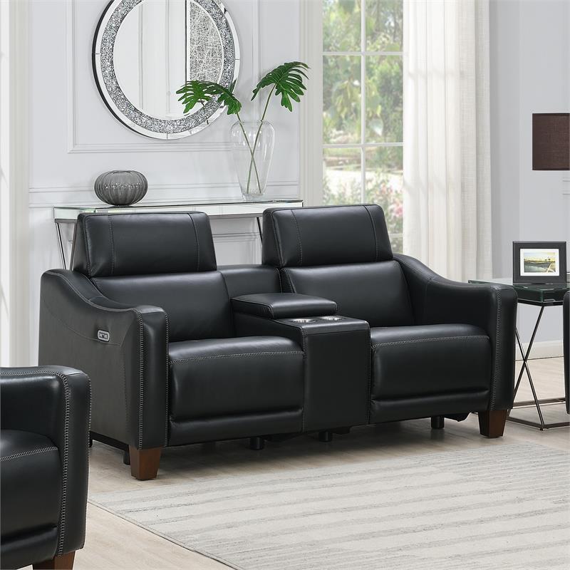 Giorno Power Console Loveseat - Black Leather