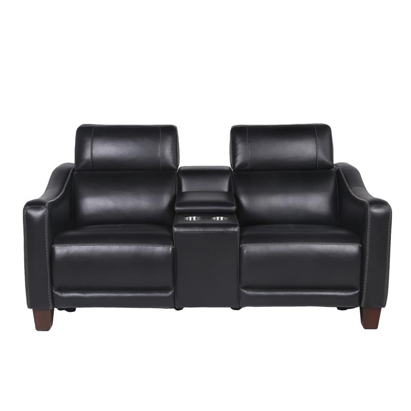 Giorno Power Console Loveseat - Black Leather