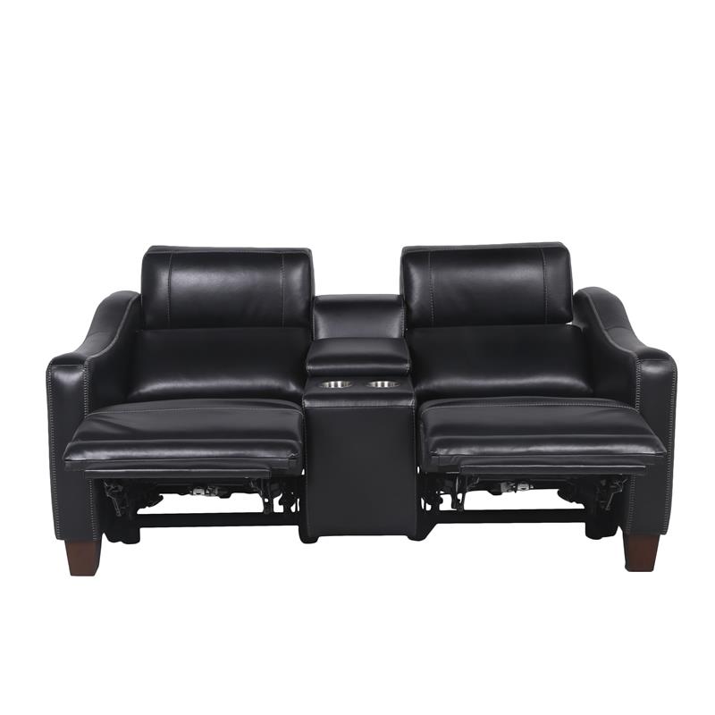 Giorno Power Console Loveseat - Black Leather