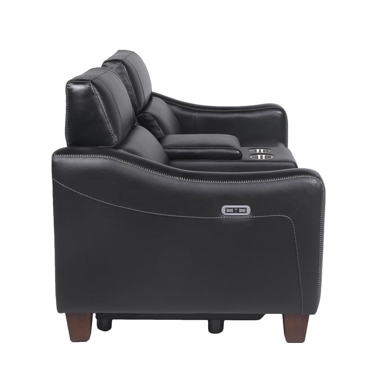 Giorno Power Console Loveseat - Black Leather