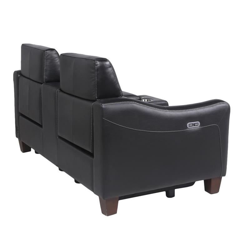 Giorno Power Console Loveseat - Black Leather