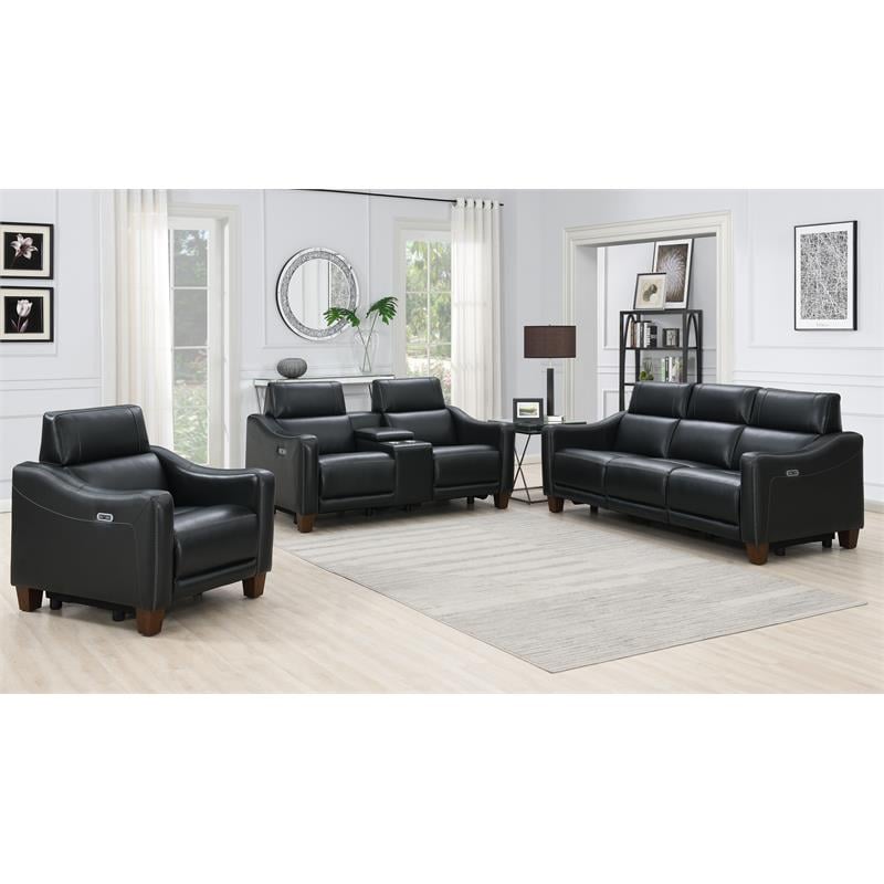 Giorno Power Console Loveseat - Black Leather