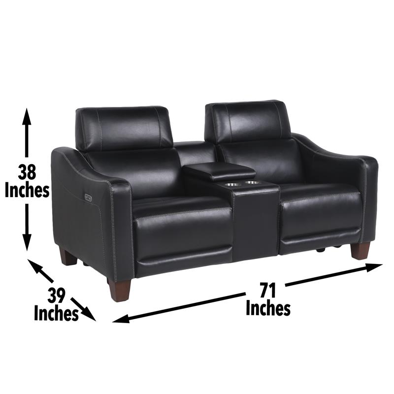 Giorno Power Console Loveseat - Black Leather