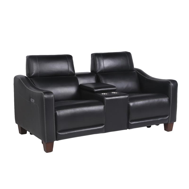 Giorno Power Console Loveseat - Black Leather