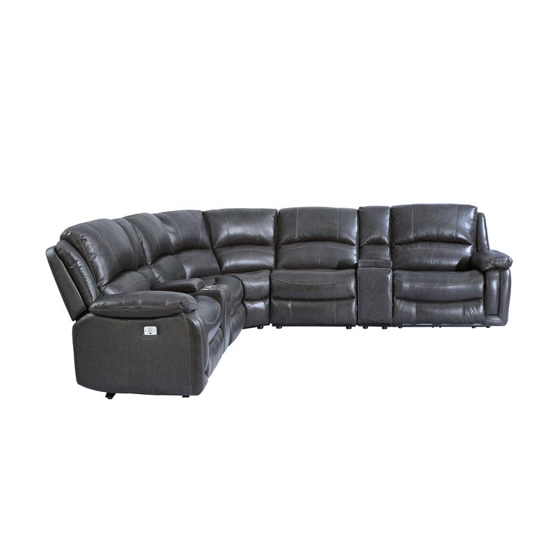 Denver 7 Piece Charcoal Leather Power Reclining Sectional