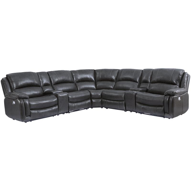 Denver 7 Piece Charcoal Leather Power Reclining Sectional
