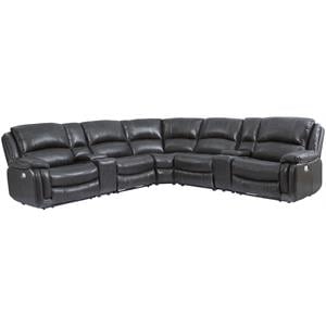 Denver 7 Piece Charcoal Leather Power Reclining Sectional