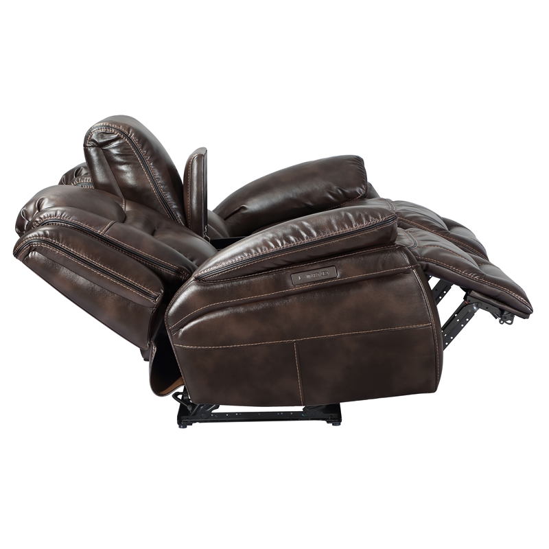 Oportuna Brown Faux Leather Dual Power Console Loveseat