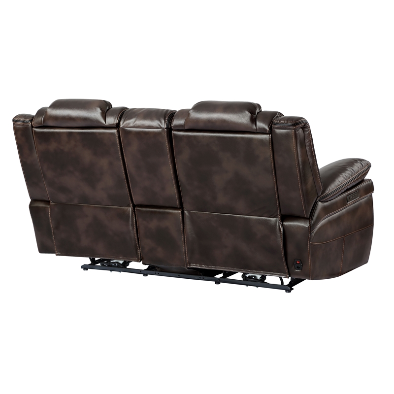 Oportuna Brown Faux Leather Dual Power Console Loveseat