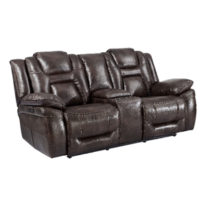 Oportuna Brown Faux Leather Dual Power Console Loveseat