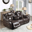 Oportuna Brown Faux Leather Dual Power Sofa with/Drop Down Table