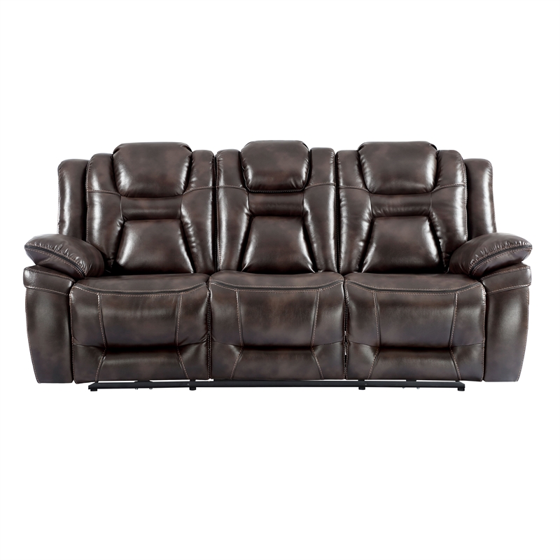 Oportuna Brown Faux Leather Dual Power Sofa with/Drop Down Table
