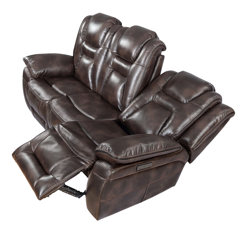 Oportuna Brown Faux Leather Dual Power Sofa with/Drop Down Table