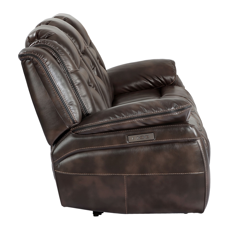 Oportuna Brown Faux Leather Dual Power Sofa with/Drop Down Table