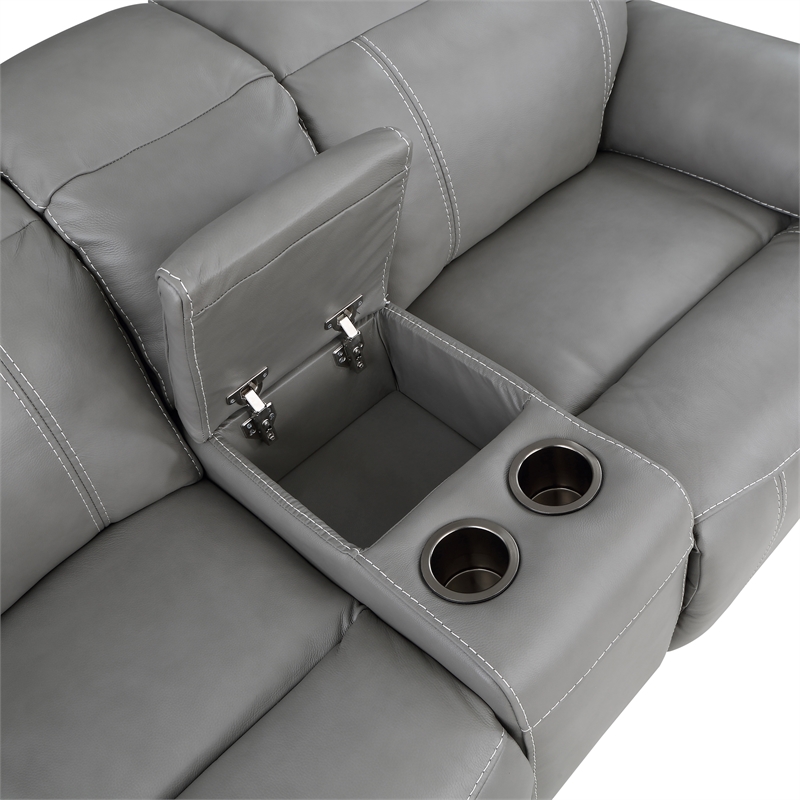 Alpine Smoke Gray Leather Power Console Loveseat
