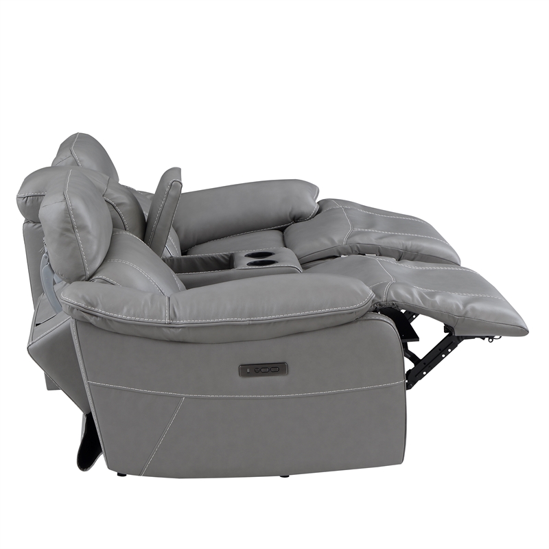 Alpine Smoke Gray Leather Power Console Loveseat