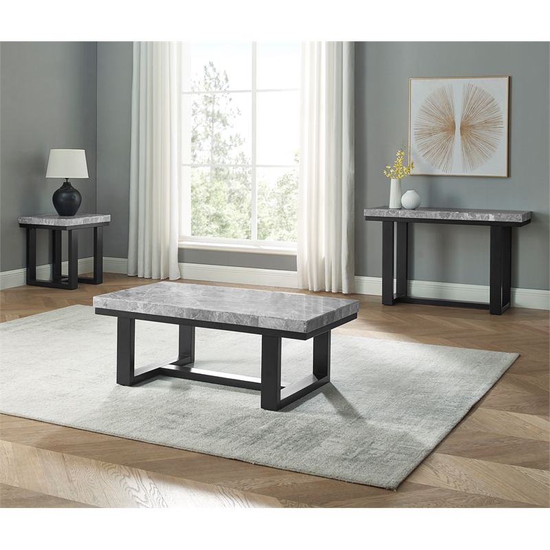Lucca Gray  Marble and Espresso Wood 3-piece Occasional Set