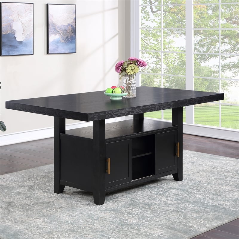 Yves Rubbed Charcoal Wood Counter Height Dining Table with Storage