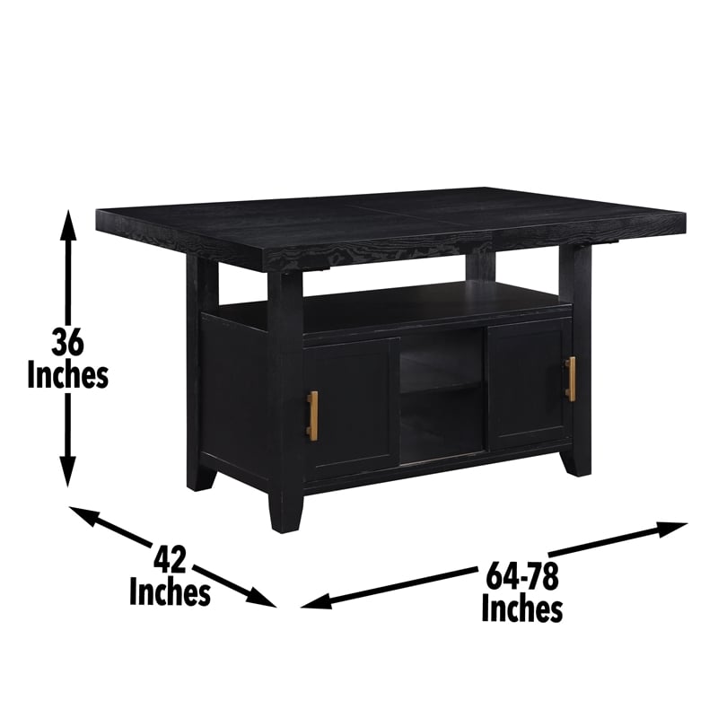 Yves Rubbed Charcoal Wood Counter Height Dining Table with Storage