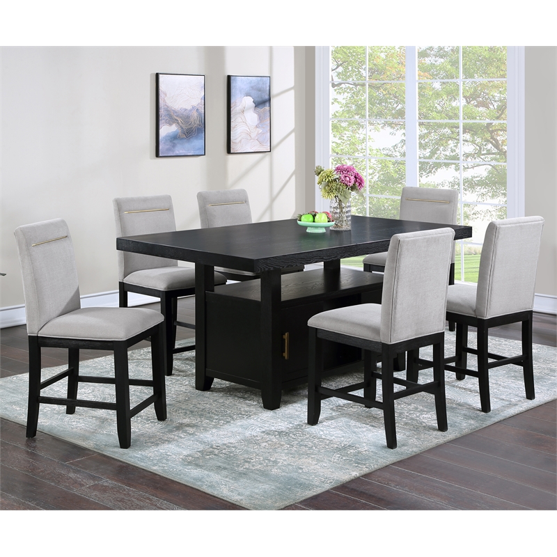 Yves Rubbed Charcoal Wood Counter Height Storage 7-Piece Dining Set