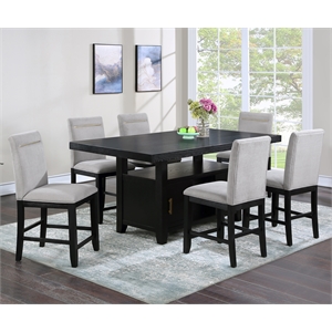 Yves Rubbed Charcoal Wood Counter Height Storage 7-Piece Dining Set