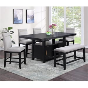 Yves Rubbed Charcoal Wood Counter Height Storage 6-Piece Dining Set