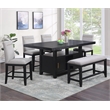 Yves Rubbed Charcoal Wood Counter Height Storage 6-Piece Dining Set