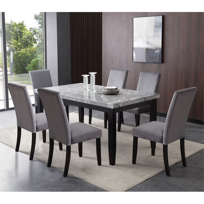 Steve Silver Company Napoli 64&quot Marble Top 7-Piece Dining Set in Gray