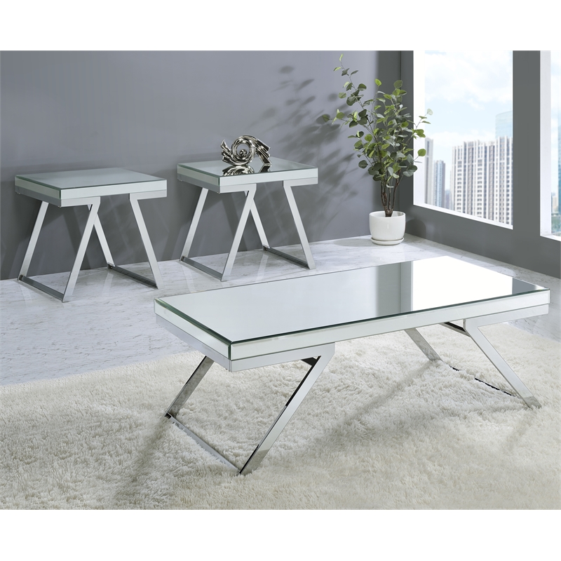 Alfresco Mirrored Glass and Chrome Metal 3-Piece Occasional Set