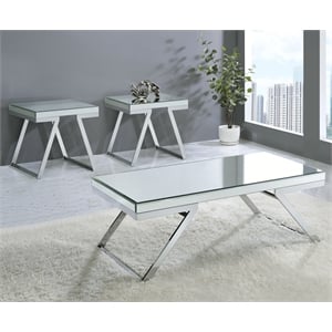 Alfresco Mirrored Glass and Chrome Metal 3-Piece Occasional Set