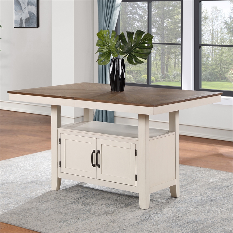Hyland Off White and Honey Brown Wood Counter Table