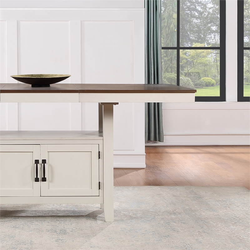 Hyland Off White and Honey Brown Wood Counter Table