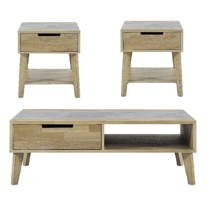 Calgary Natural Finish Gray Stone Inlay Occasional 3-piece Set