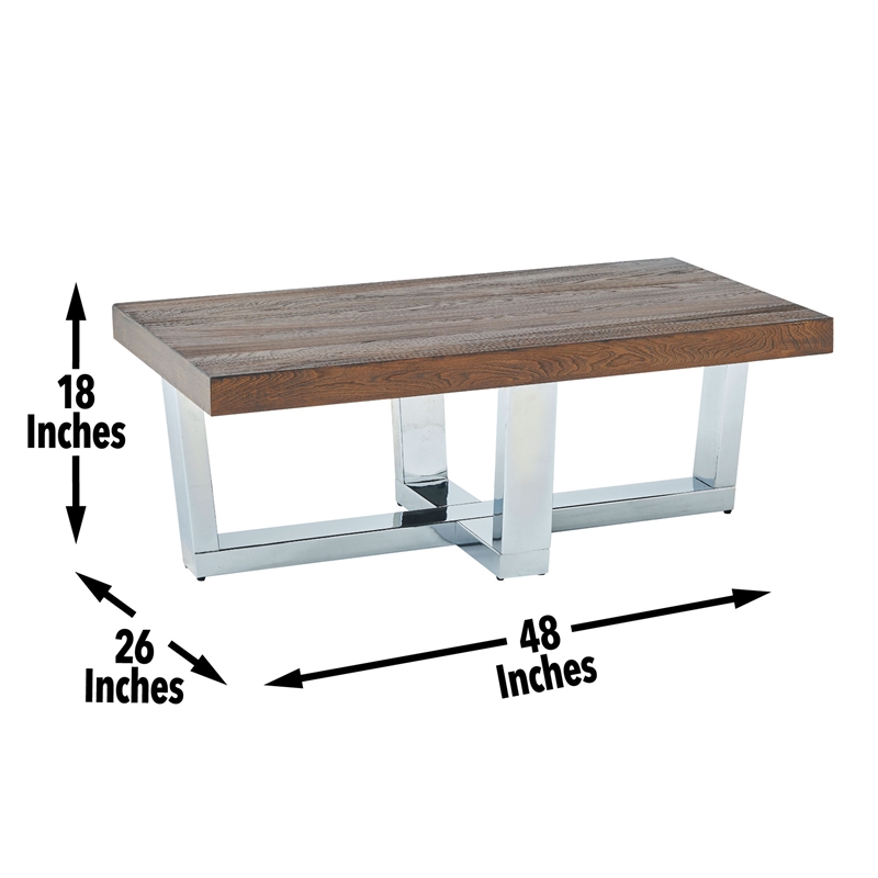 Laredo Chestnut Wood and Chrome Base Cocktail Table