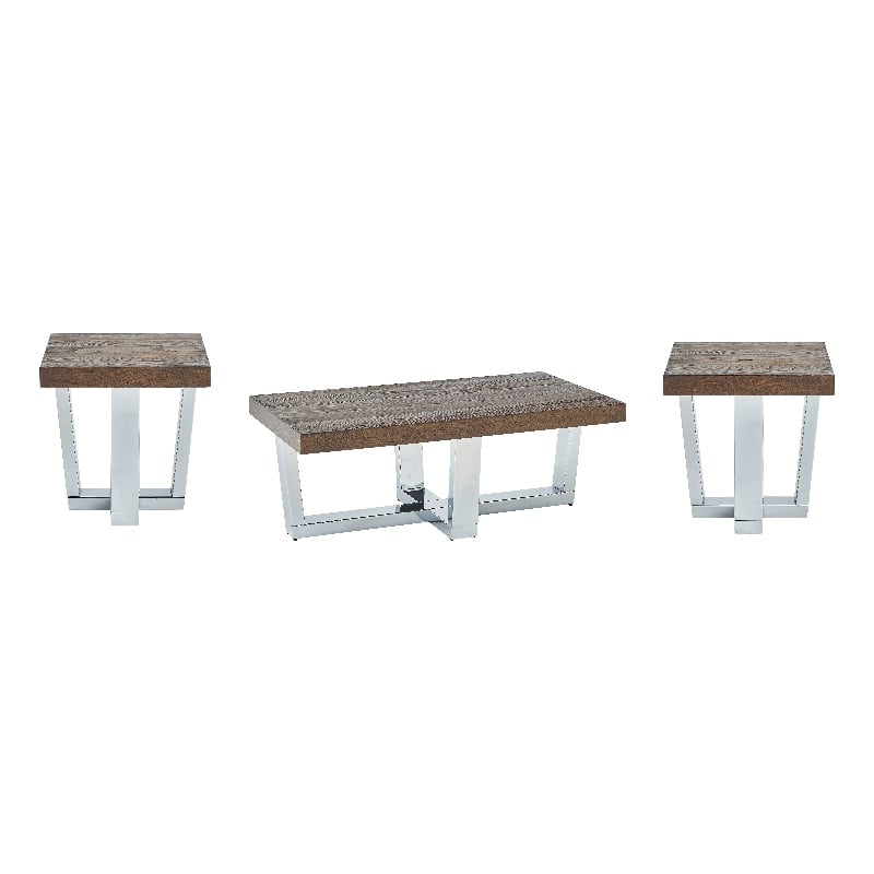 Laredo Chestnut Wood and Chrome 3-piece Occasional Set