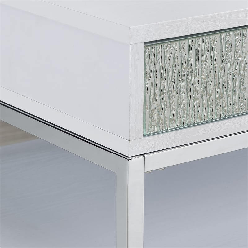 Mirage White Wood and Chrome Cocktail Table