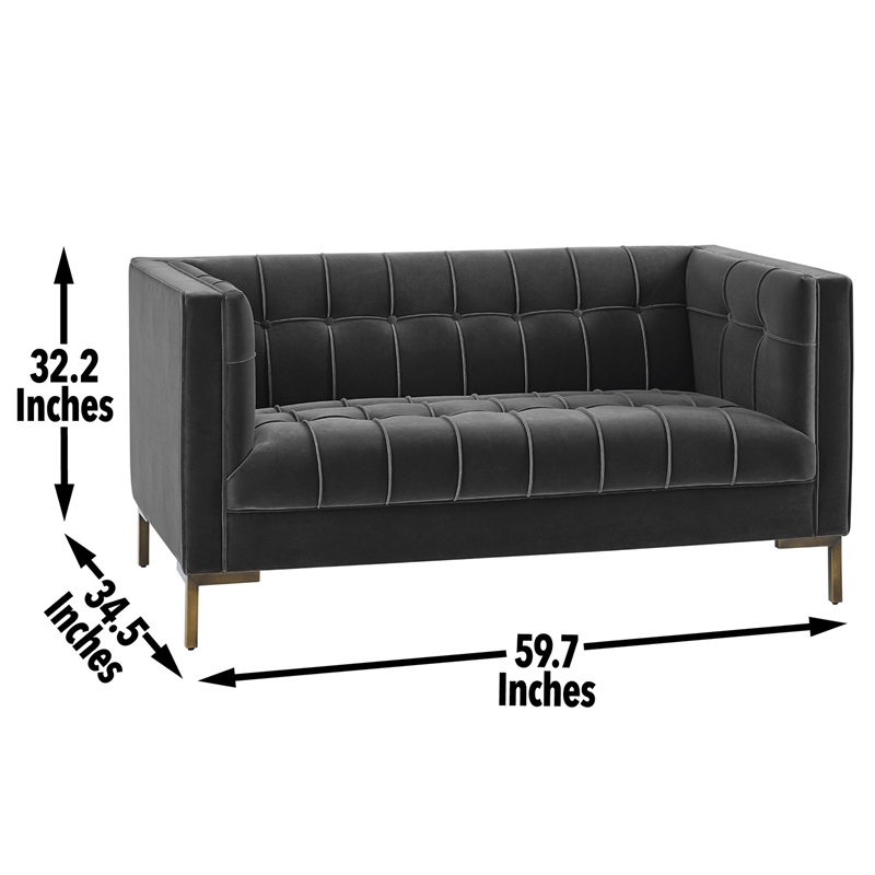 Isaac Stitch Gray Velvet Button Tufted Loveseat