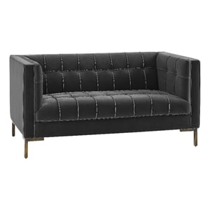 Isaac Stitch Gray Velvet Button Tufted Loveseat