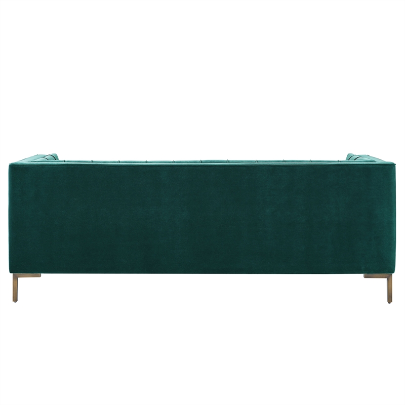 Isaac Channel Stitch Green Velvet Button Tufted Sofa