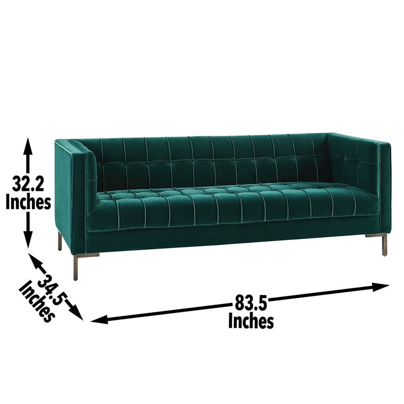 Isaac Channel Stitch Green Velvet Button Tufted Sofa