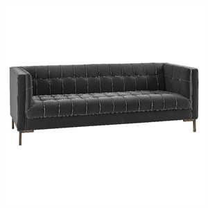 Isaac Channel Stitch Gray Velvet Button Tufted Sofa
