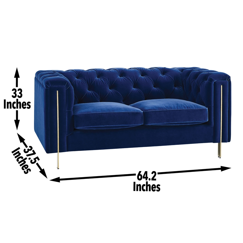 Charlene Blue Velvet Button Tufted Loveseat