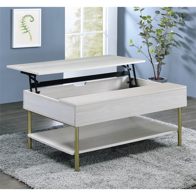 Whitman White Wood and Brass Lift Top Coffee Table