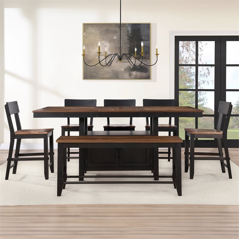 Steve Silver Bermuda Rubberwood and Iron Counter Bench in Black