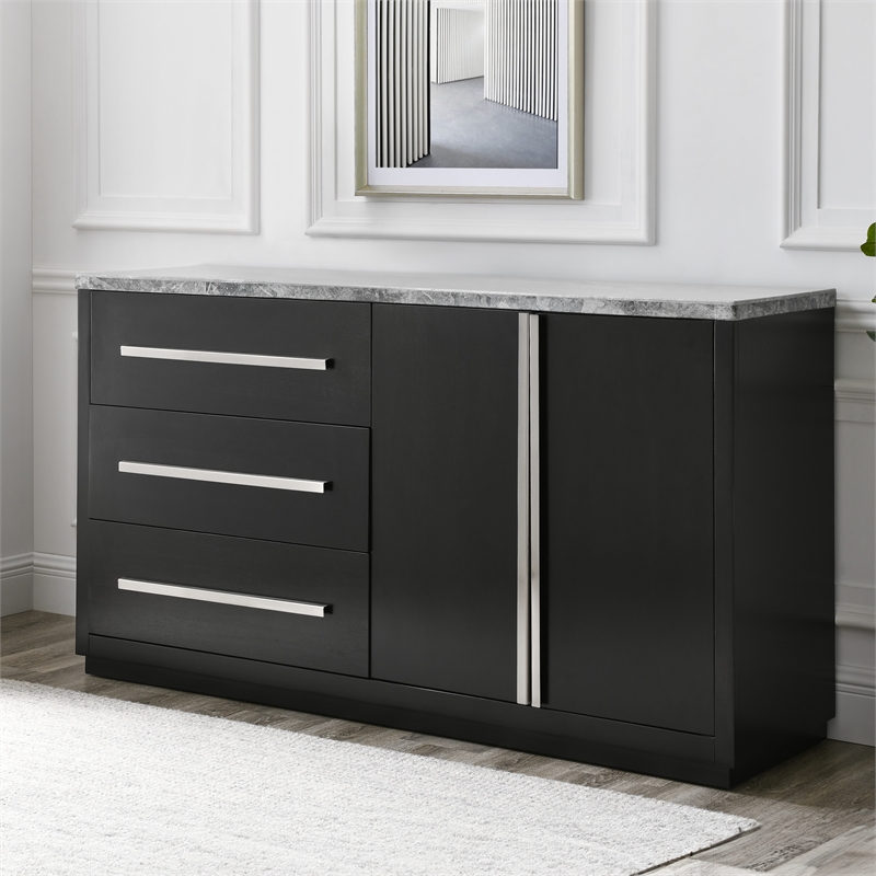 Steve Silver Camila Marble Top Buffet/Server in Gray/Black
