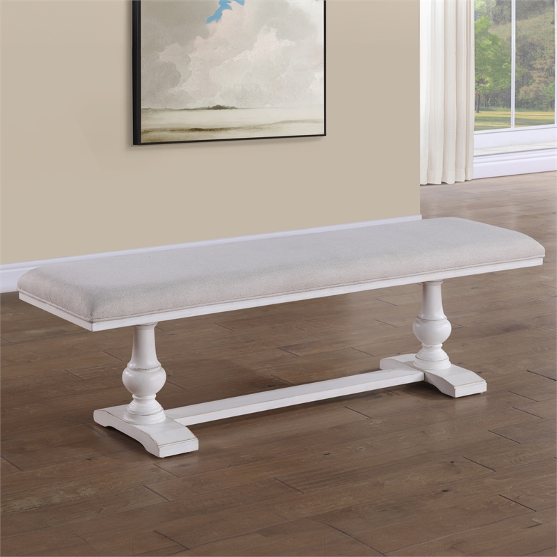 Steve Silver Warren Engineered Wood and Polyester Upholstered Bench in White